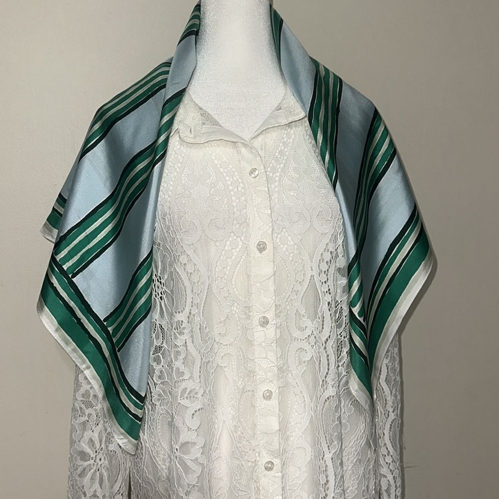 Madewell White Blue Shades of Green Square Silk Bandana Scarf - Picture 5 of 16